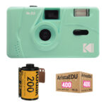 Cámara de película Kodak M35 con flash y kit de rollos de película (verde menta)