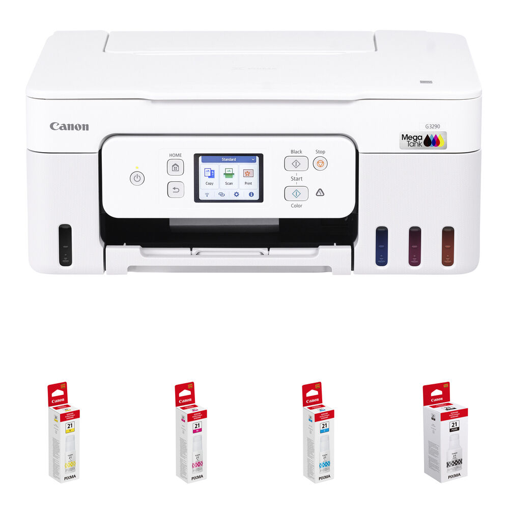 08726c59dc7b7ec0c1490e969fd971cb.jpg Canon PIXMA G3290 Wireless MegaTank All-in-One Printer with Four GI-21 Ink Bottles Kit - Imagen 1