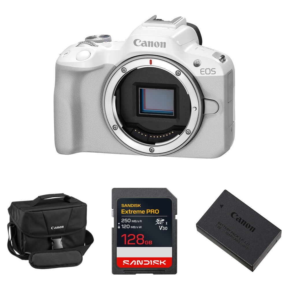 0a5c8bef6ceaf2776cd7691c97a1a223.jpg Canon EOS R50 Mirrorless Camera with Essentials+ Kit (White) - Imagen 1