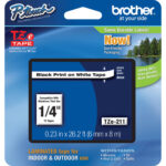 Brother TZe211 Laminated Tape for P-Touch Labelers (Black on White, 0.25" x 26.2')