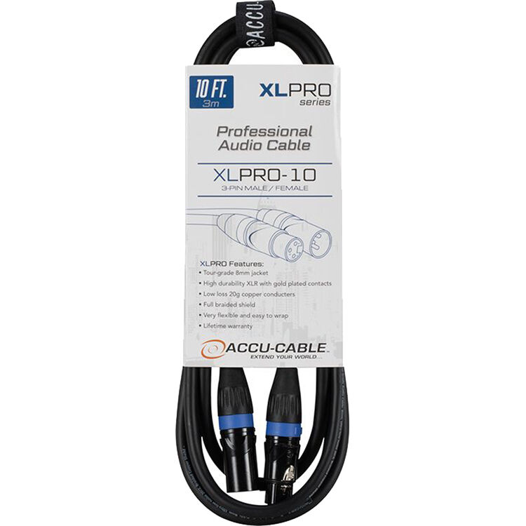 0cd1d0982148c5874d007c6206adaa07.jpg American DJ Accu-Cable XLPRO-10 XLR3M to XLR3F Audio Cable (10') - Imagen 1