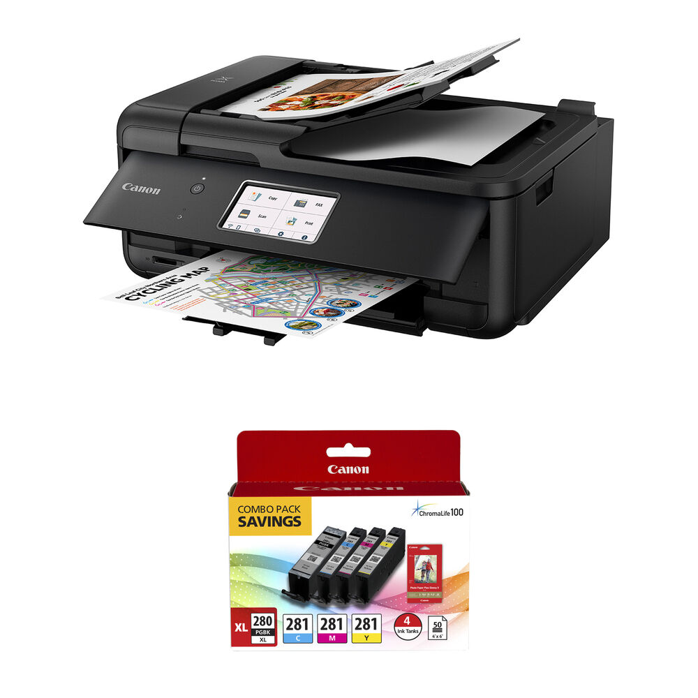 0d9aa374bec934005bc2908be1847744.jpg Canon PIXMA TR8620a Wireless Home Office All-in-One Printer with PGI-280 XL/CLI-281 4-Color Pack and 4 x 6" Photo Paper Kit - Imagen 1