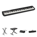 Casio Privia PX-S3100 Kit económico de piano digital portátil de cuerpo delgado de 88 teclas con soporte X, banco X, pedal triple y estuche (negro)