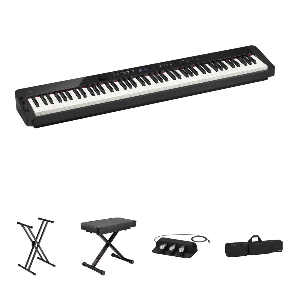 111df365200c42eaf7c5d1a8526c9bb1.jpg Casio Privia PX-S3100 Kit económico de piano digital portátil de cuerpo delgado de 88 teclas con soporte X, banco X, pedal triple y estuche (negro) - Imagen 1