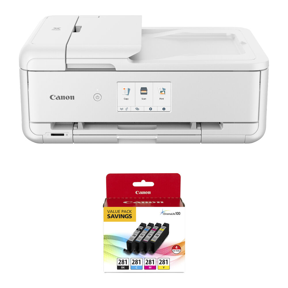 1314f799003dfdb68811beef5e29088f.jpg Canon Pixma TS9521Ca Wireless All-in-One Inkjet Printer (White) with CLI-281 4-Color Ink Kit - Imagen 1