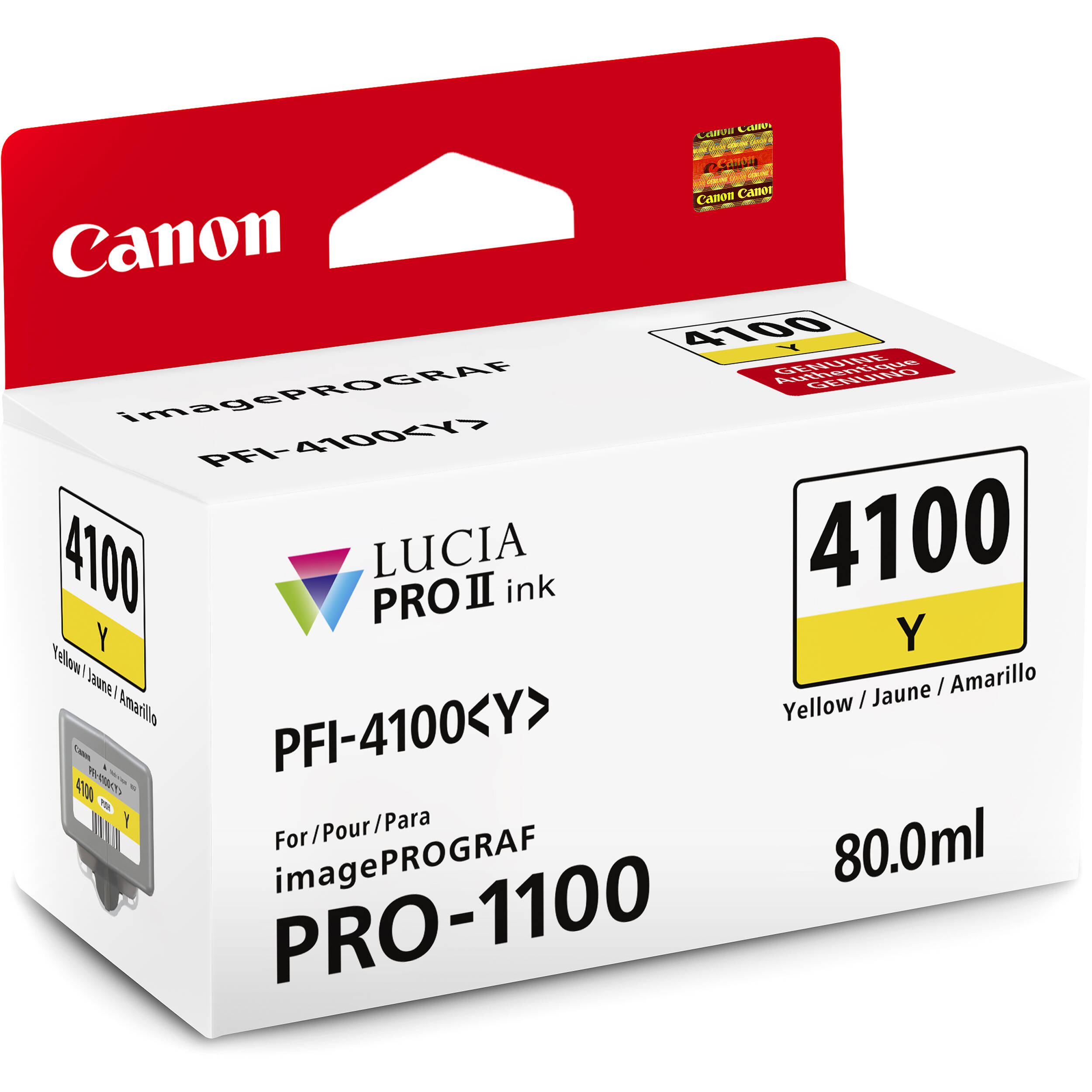 1b7f3f2ec0ed2c4d365ef40f37f56af2-1.jpg Canon PFI-4100 Yellow Pigment Ink Tank (80mL) - Imagen 1