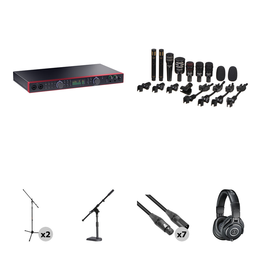 1cab9a92c08b2725a551d10af6f85889.jpg Focusrite Scarlett 18i20 USB-C Kit de grabación de batería con interfaz de audio/MIDI (4.ª generación) - Imagen 1
