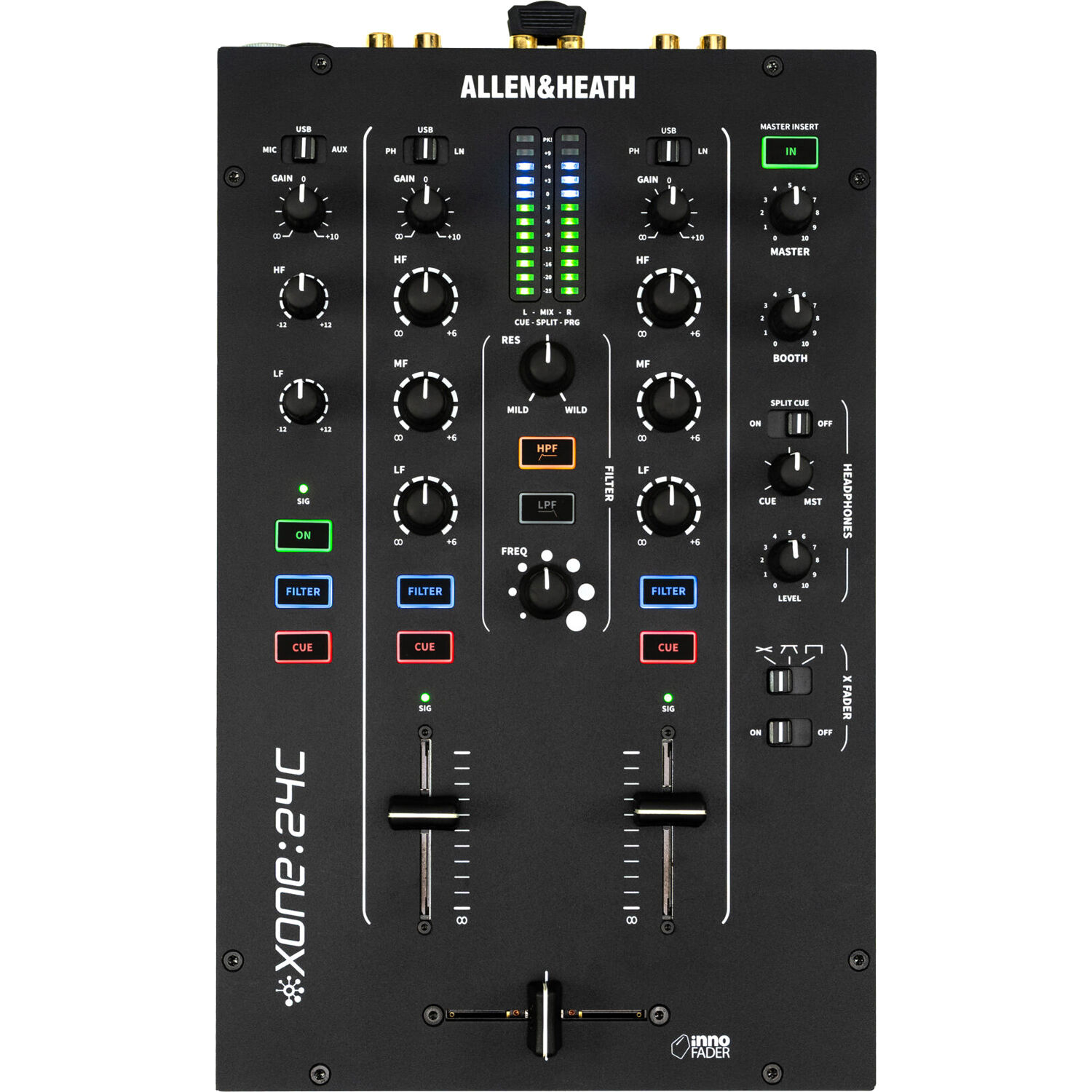 1e30f9e1c786695b73db79b24660d028.jpg Allen & Heath Xone:24C Mezclador de DJ híbrido profesional de 2+1 canales con interfaz USB-C - Imagen 1