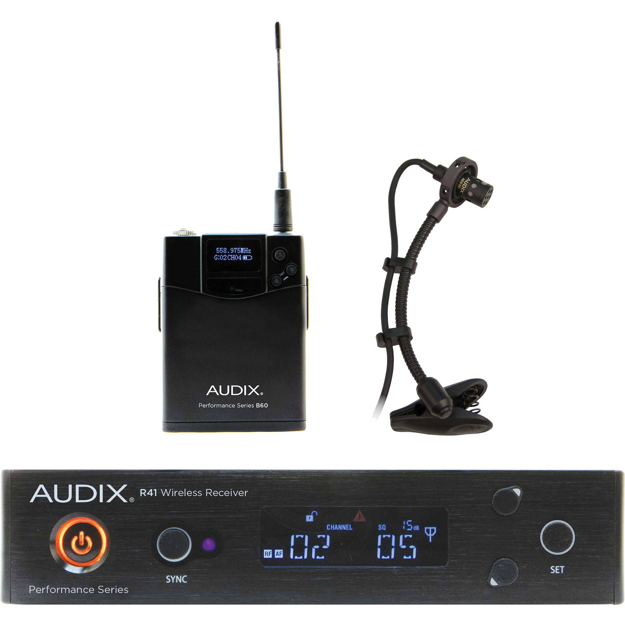 21280da21cb2e317576c990351d59f2f.jpg Audix AP41 Performance Series Sistema inalámbrico de instrumentos de un solo canal con micrófono de condensador con clip ADX20i (522 a 554 MHz) - Imagen 1