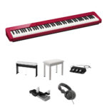 Casio Privia PX-S1100 Piano digital de 88 teclas con soporte, banco, auriculares, triple pedal (rojo)