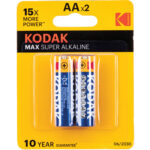 Pilas súper alcalinas Kodak MAX AA (1,5 V, 2800 mAh, paquete de 2)