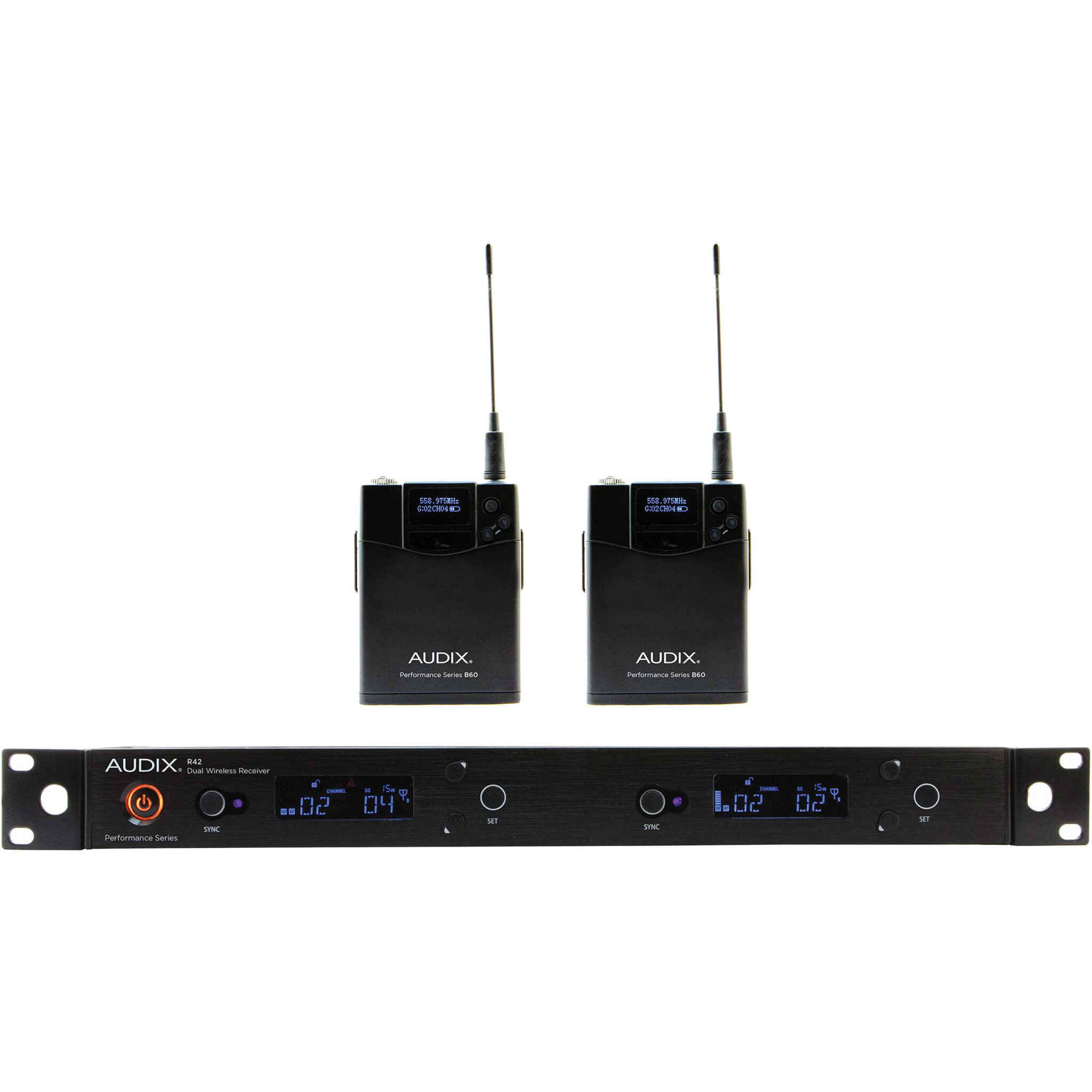 2a6cc4ad70cf72f09e639b055a1fd344.jpg Sistema inalámbrico de petaca de doble canal Audix AP42 Performance Series (522 a 554 MHz) - Imagen 1
