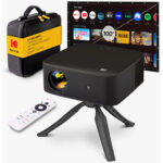 Kodak Flik X20 Kit de proyector doméstico inteligente LCD LED Full HD de 300 lúmenes con control remoto, estuche, soporte y pantalla de 100" (negro)