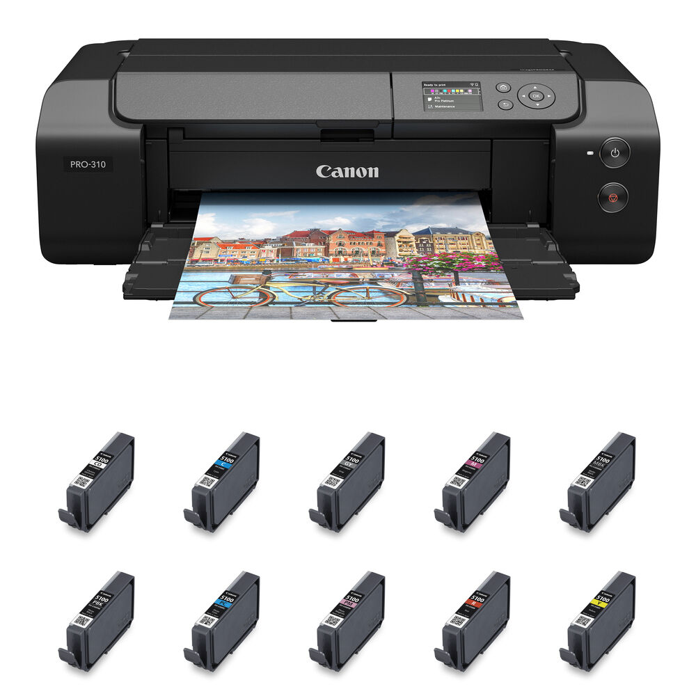 3261d3dba2043d4d43b2b8b21614b57d.jpg Canon imagePROGRAF PRO-310 Professional 13" Wireless Inkjet Photo Printer with 10 PFI-5100 Ink Tanks Kit - Imagen 1