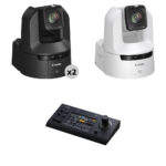 Canon CR-N400 4K 12G-SDI 20x Zoom PTZ 3-Camera Kit with RC-IP1000 Controller (1x White, 2x Black)