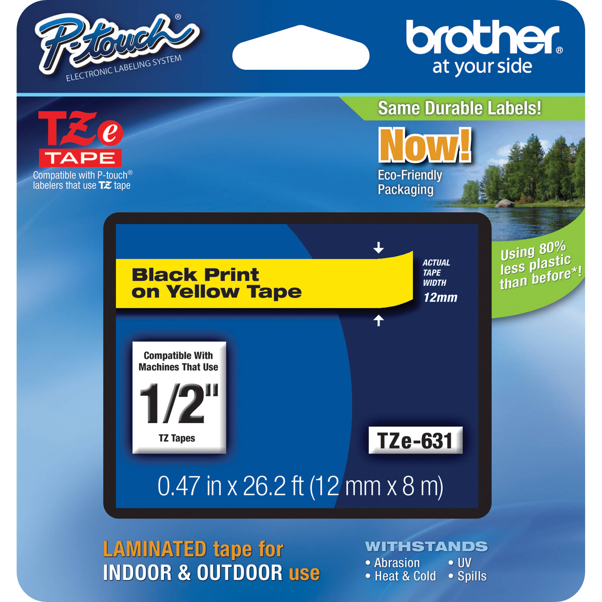 3b3a05625c3d1350358a7cd85007b486.jpg Cinta laminada Brother TZe631 para etiquetadoras P-Touch (negro sobre amarillo, 0,5" x 26,2') - Imagen 1