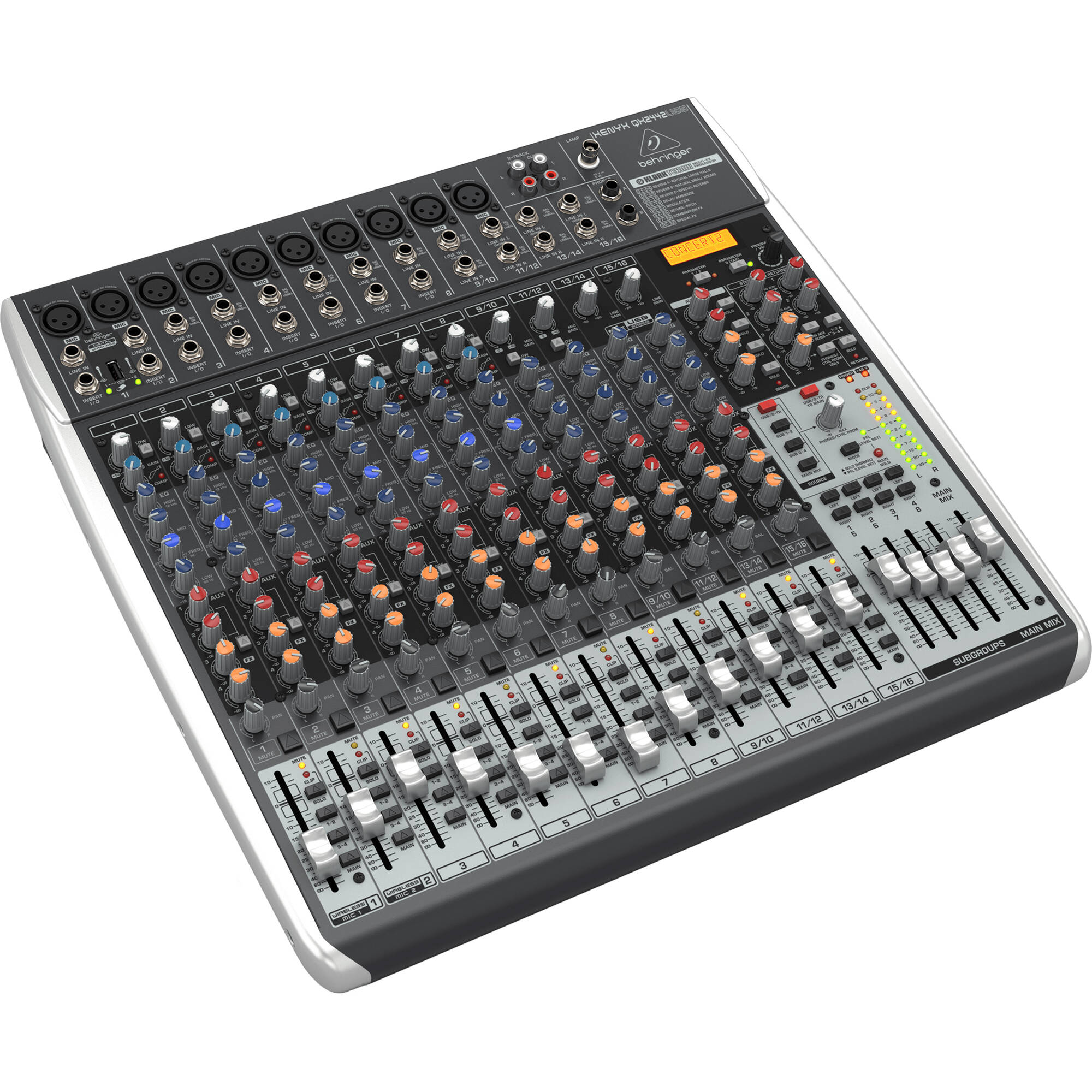 3f4e2b69929246d4a3c1f06234901988.jpg Behringer XENYX QX2442USB Mezclador analógico premium de 24 entradas con interfaz multiefectos y USB/audio (preparado para conexión inalámbrica) - Imagen 1