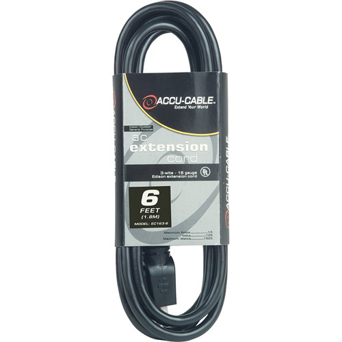 3f52f84fbb4b89e4c617b38d2200f420.jpg American DJ Accu-Cable 3-Wire Edison AC Extension Cord (16 AWG, Black, 6') - Imagen 1