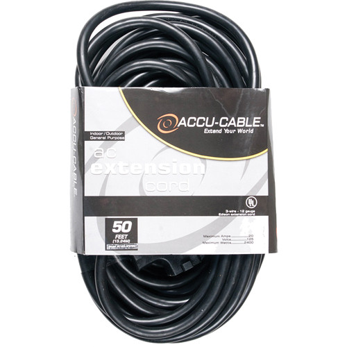 413557286b9eb59228a648f0efa7f096.jpg American DJ Accu-Cable 3-Wire Edison AC Extension Cord with Three Plugs (12 AWG, Black, 50') - Imagen 1
