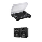 Audio-Technica AT-LP120XBT-USB Tocadiscos estéreo con USB y Bluetooth, y kit de dos altavoces Bluetooth (negro)