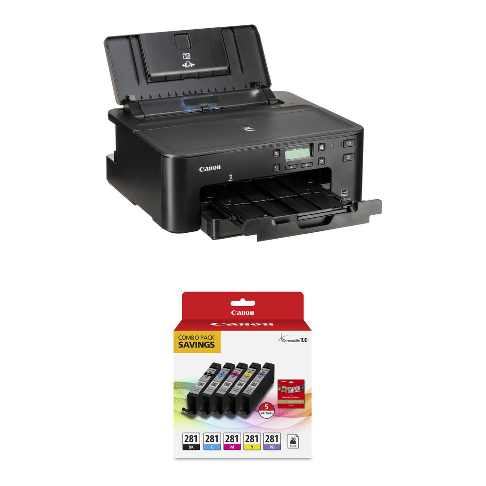4a887801445d37b7bd63dd41fb5824dc.jpg Canon PIXMA TS702a Wireless Photo Printer with CLI-281 5-Color Ink Tank Combo Pack and 5 x 5" Photo Paper Kit - Imagen 1