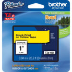 Cinta laminada Brother TZe651 para etiquetadoras P-Touch (negro sobre amarillo, 1" x 26,2')