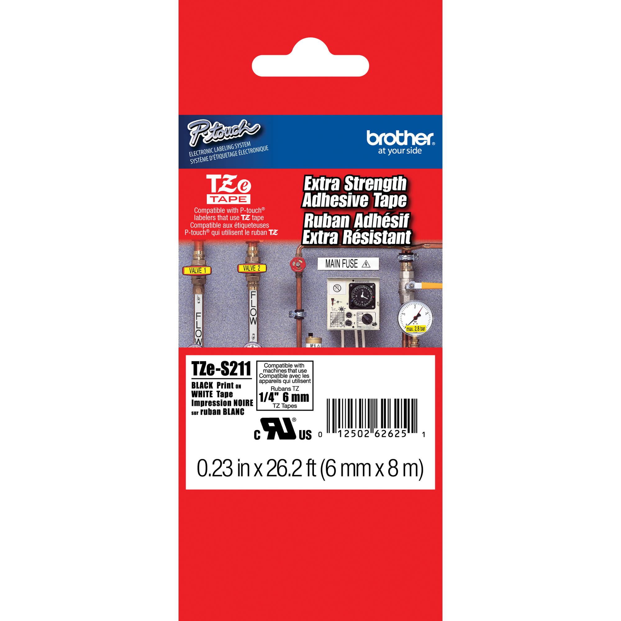 5565e4bbcb88e7275a9d599369591b81.jpg Cinta Brother TZeS211 con adhesivo extrafuerte para etiquetadoras P-Touch (negro sobre blanco, 1/4" x 26,2') - Imagen 1