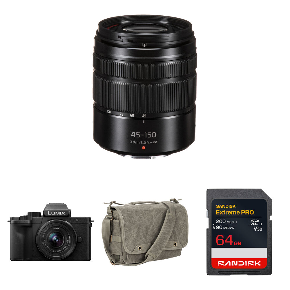 591ec872df017e004356d69713997a77.jpg Cámara sin espejo Panasonic LUMIX G100D con lentes de 12-32 mm f/3.5-5.6 y 45-150 mm f//4-5.6 y paquete básico (negro) - Imagen 1