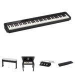 Casio Privia PX-S3100 Kit económico de piano digital portátil de cuerpo delgado de 88 teclas con soporte de madera, banco y pedal triple (negro)