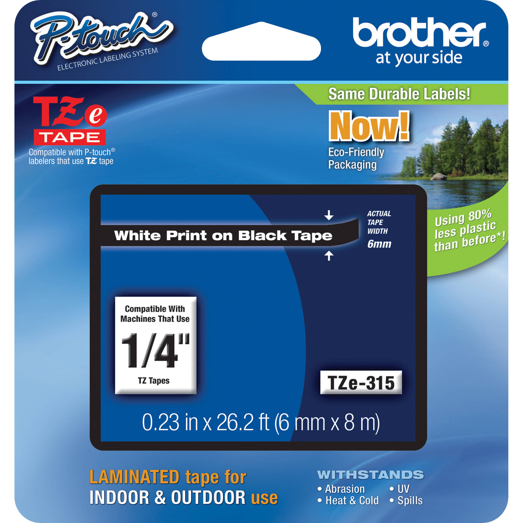 5b02f2ee684e61008c84d542a121a216.jpg Cinta laminada Brother TZe315 para etiquetadoras P-Touch (blanco sobre negro, 0,25" x 26,2') - Imagen 1