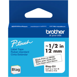 Cinta de etiquetas Brother Btag para P-Touch PT-N10, PT-N20 y PT-N25BT (negro sobre blanco, 0,5" x 13,1')