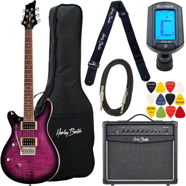 6146d8d5721f1d3de79f18b803c504e0.jpg Harley Benton CST-24T LH Purple Burst Bundle - Imagen 1