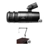 Audio-Technica AT2040 Kit de micrófono para podcast para 2 personas con brazos de transmisión