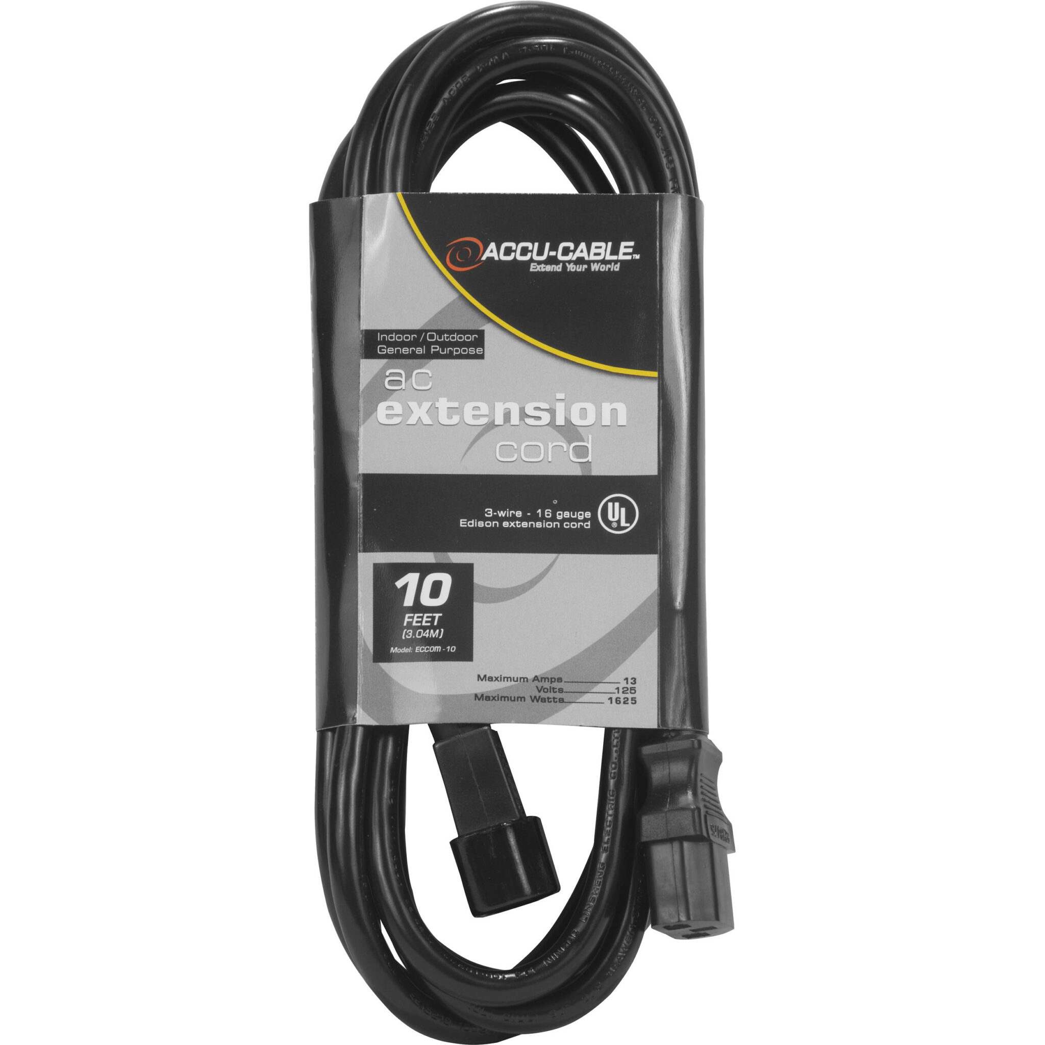 6ab6d1f609207c4c5483eb239cd8f28c.jpg American DJ Accu-Cable Indoor-Outdoor General Purpose IEC Extension Cord (10') - Imagen 1