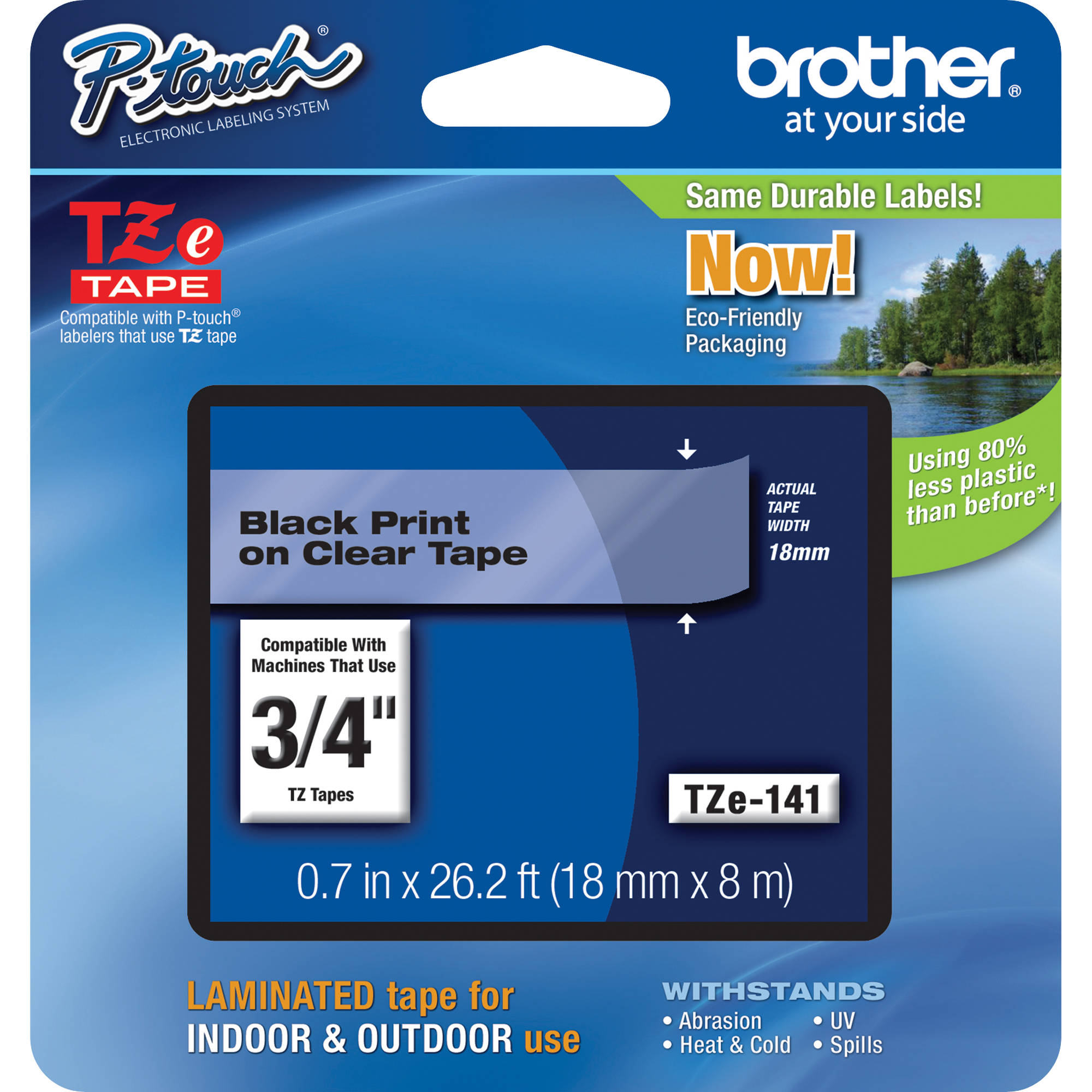 742421873ff4defe7f902ed690db8b92-1.jpg Brother TZe141 Laminated Tape for P-Touch Labelers (Black on Clear, 0.75" x 26.2') - Imagen 1