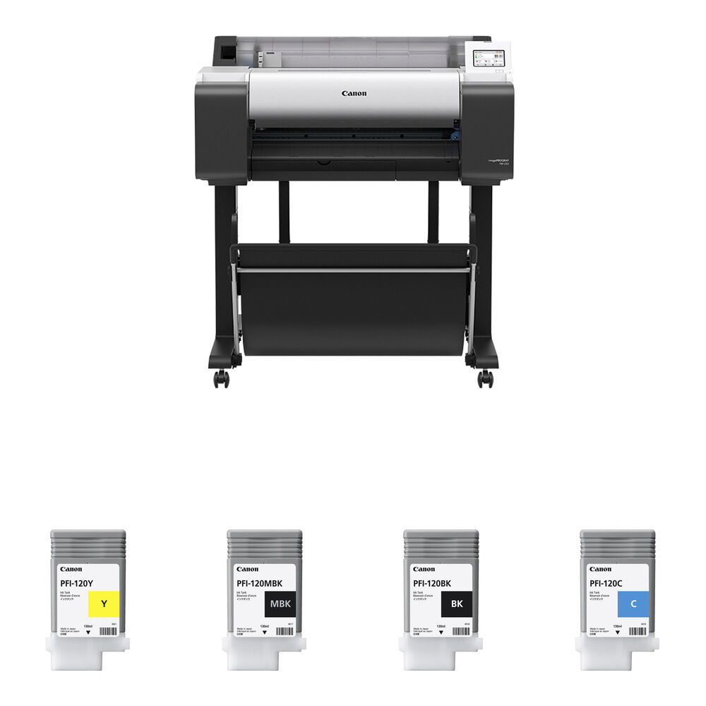 7743a6243b8c5d07faaa07b5fad97f66.jpg Canon imagePROGRAF TM-250 24" Large-Format Printer with Four PFI-120 Ink Cartridges Kit - Imagen 1