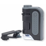Carson MicroBrite Pro Microscopio de bolsillo con zoom y iluminación LED con clip adaptador para teléfono inteligente