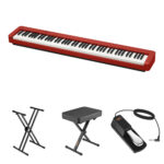 Casio CDP-S160 Kit de piano digital portátil de cuerpo delgado de 88 teclas con soporte, banco y pedal (rojo)