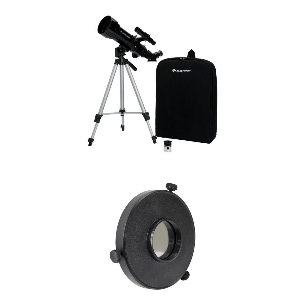802e9dbcb8dd4bb498ae9c0cc956b096.jpg Celestron Travel Scope 70 mm f/5.7 AZ Telescopio refractor y kit de filtro solar EclipSmart - Imagen 1