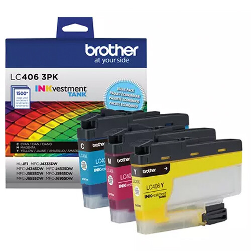 8a8ed9cecbdec0e166dfdf2797bf3512.jpg Juego de cartuchos de tinta de color de rendimiento estándar Brother LC406 INKvestment Tank (cian, magenta, amarillo) - Imagen 1