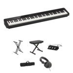 Casio Privia PX-S1100 Kit de piano digital de 88 teclas con soporte, banco, auriculares, pedal triple, estuche blando (negro)