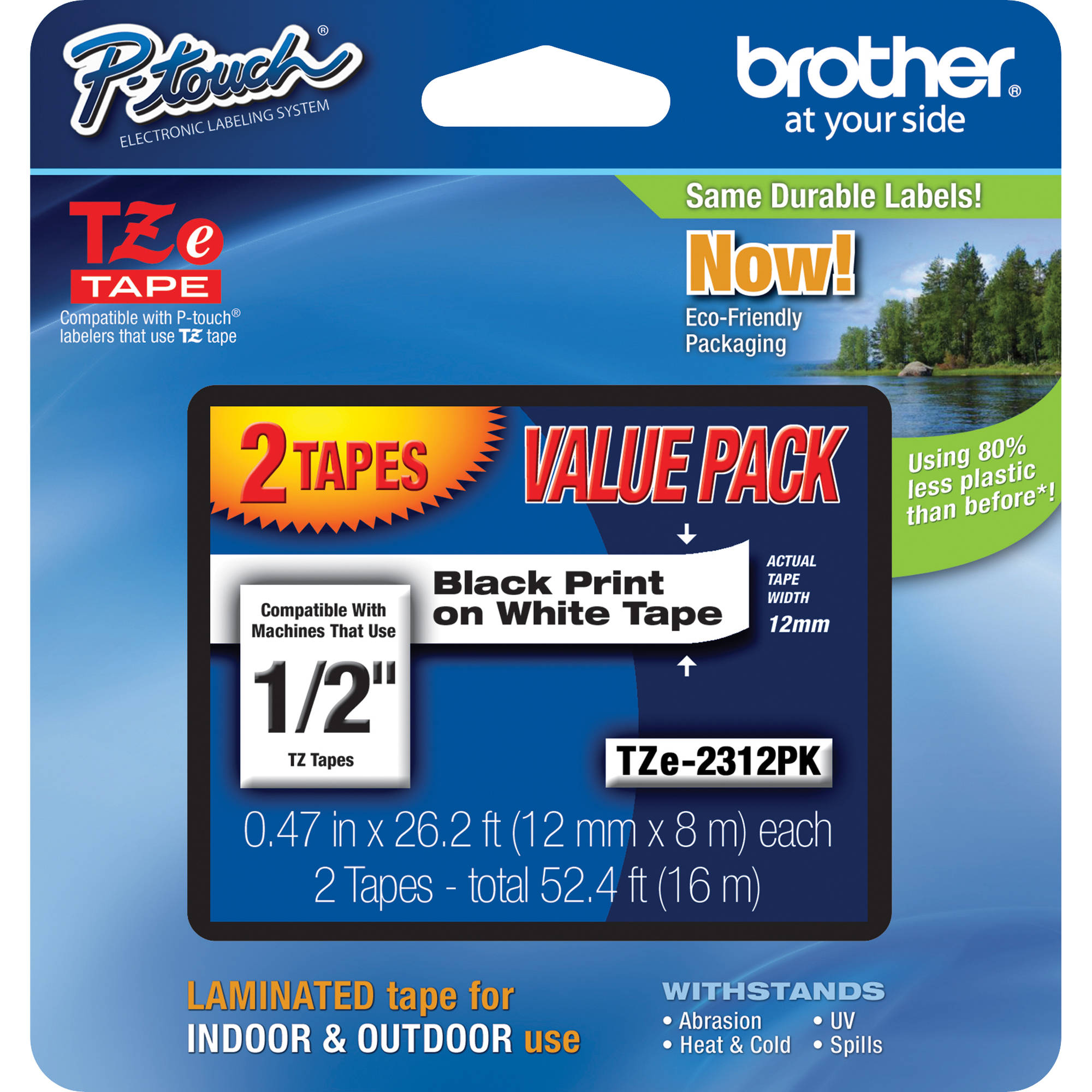 988668c69da4b34f0b9c8da06ced9bb5.jpg Brother TZe231 Cinta laminada para etiquetadoras P-Touch (negro sobre blanco, 0.5" x 26.2', paquete de 2) - Imagen 1