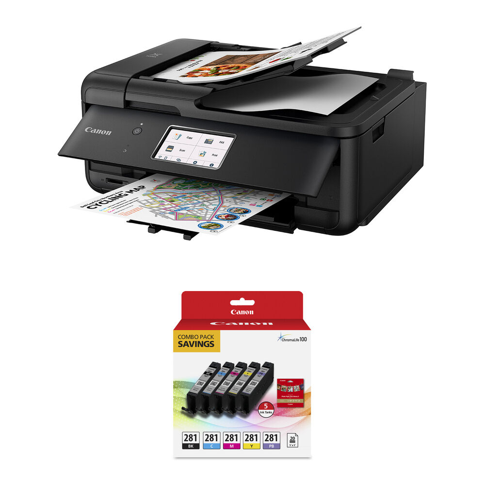 9b51062f8f4f30afc580aee5215099dc.jpg Canon PIXMA TR8620a Wireless Home Office All-in-One Printer with CLI-281 5-Color Ink Tanks and 5 x 5" Photo Paper Kit - Imagen 1