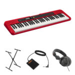 Casio CT-S200 Kit económico de teclado portátil de 61 teclas con soporte, pedal y auriculares (rojo) - Imagen 2