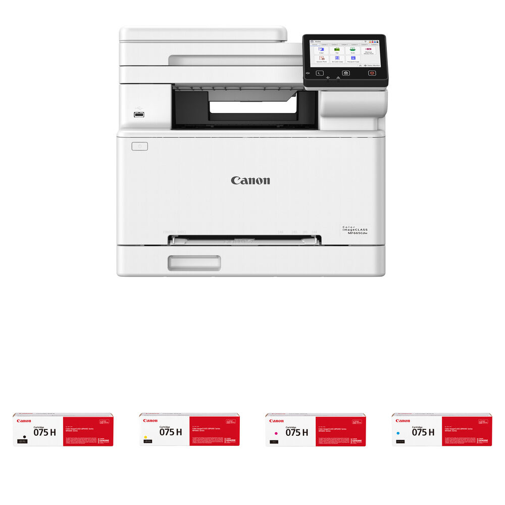 9f7ed39cc9d90028aa9d3ff01a9a4ec7.jpg Impresora láser color inalámbrica multifunción Canon MF665Cdw con kit de cuatro cartuchos de tóner 075 de alta capacidad - Imagen 1