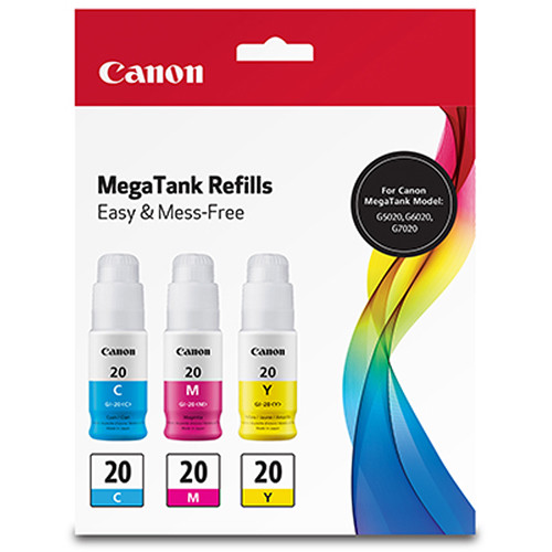 a848e7b2bd08666cbb8c0e7dd2131035.jpg Canon GI-20 Ink Bottle Value Pack (Cyan, Magenta, Yellow) - Imagen 1