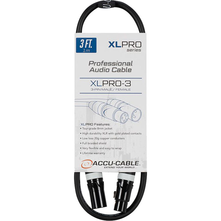 a8cd3eaaff11407d5a2710ef452f30a7.jpg American DJ Accu-Cable XLPRO-3 XLR3M to XLR3F Audio Cable (3') - Imagen 1