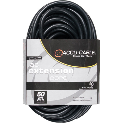 b1ca72f7bc925aa08da8afc4ec8e5607.jpg American DJ Accu-Cable 3-Wire Edison AC Extension Cord (12 AWG, Black, 50') - Imagen 1