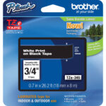 Cinta laminada Brother TZe345 para etiquetadoras P-Touch (blanco sobre negro, 0,75" x 26,2')