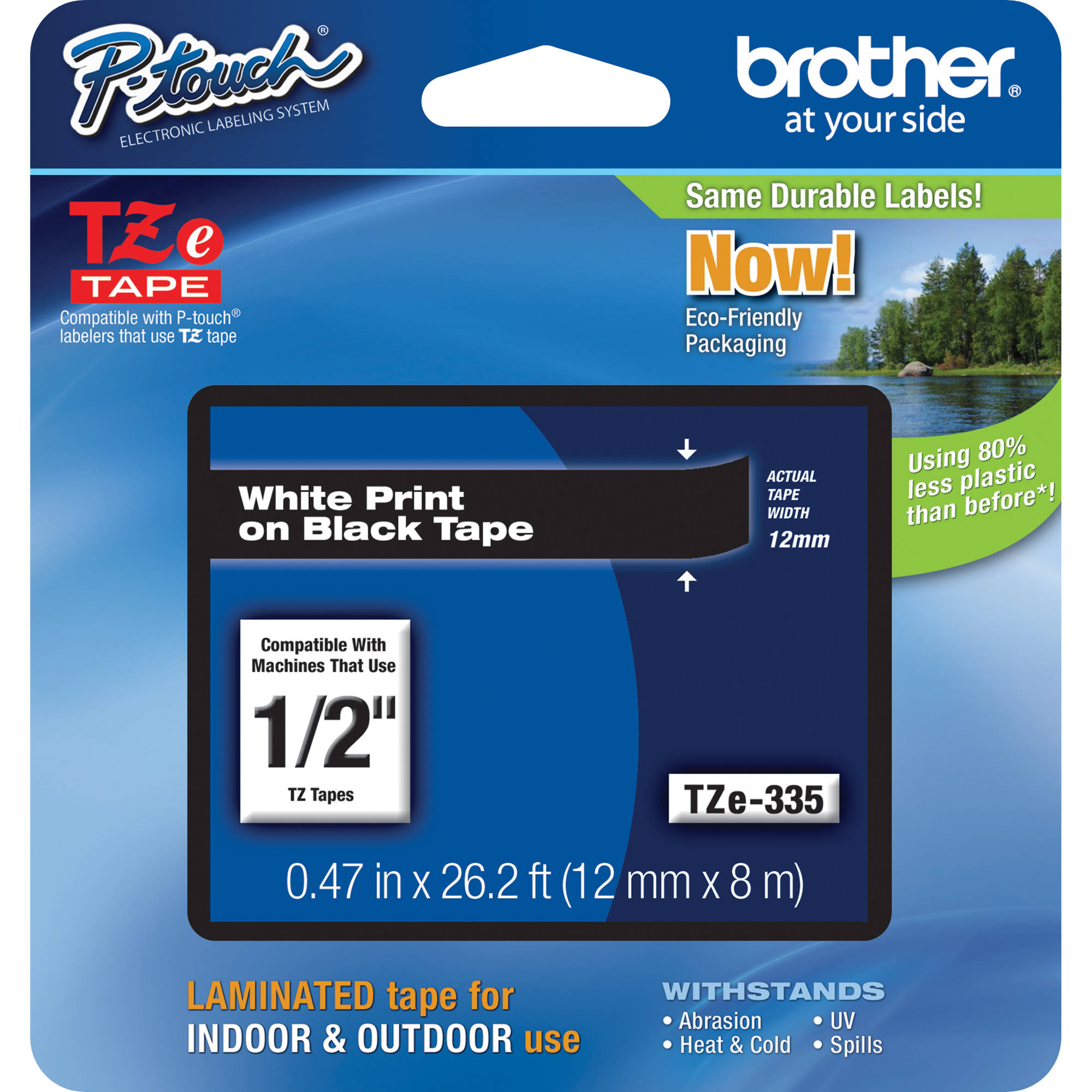 b37461e6de41628c49f4dfec03d2acfc.jpg Cinta laminada Brother TZe335 para etiquetadoras P-Touch (blanco sobre negro, 0,5" x 26,2') - Imagen 1